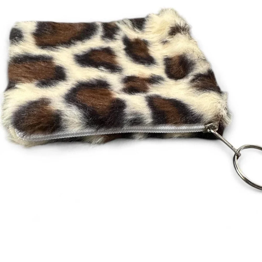 NWOT Fuzzy Animal Print Keychains with Cream Base & Silver Hardware